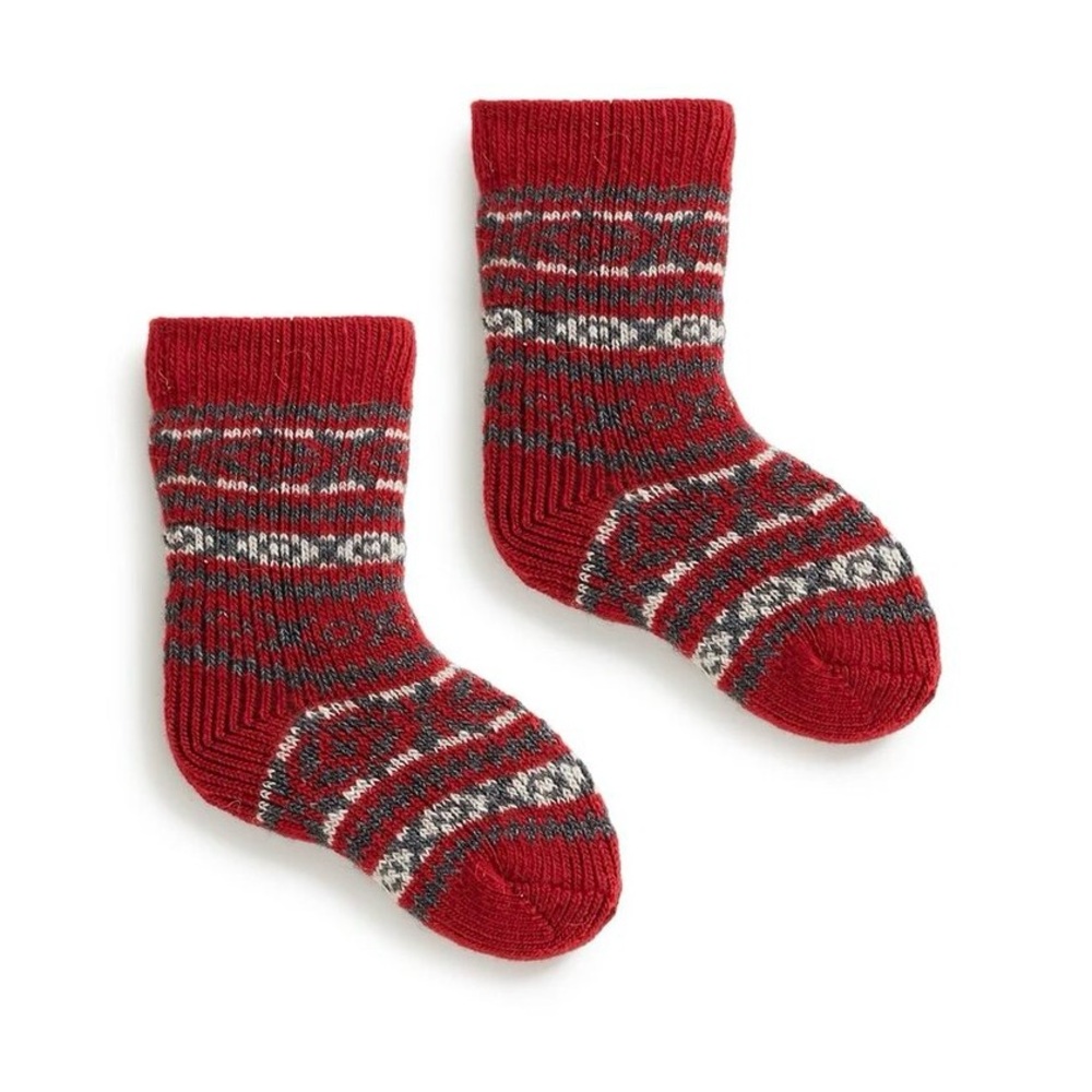 Lisa B Baby Wool Cashmere Red Fair Isle Print Socks